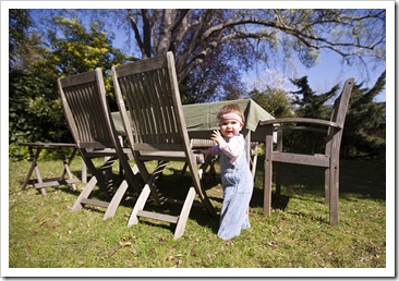 Rambo helping set the table in the backyard