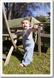 Rambo helping set the table in the backyard