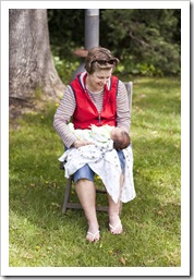 Grandma Carol comes by for lunch in the backyard