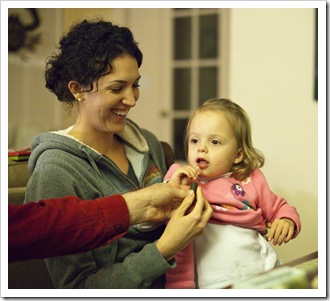 Jacque helping Gianna weith her first make-up experience
