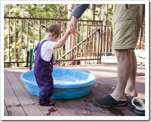 Getting out of the pool after hopping in fully clothed!