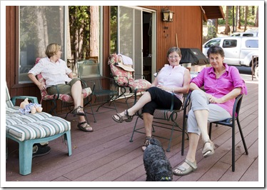 Carol, Laura and Jenni relaxing on the deck at the cabin